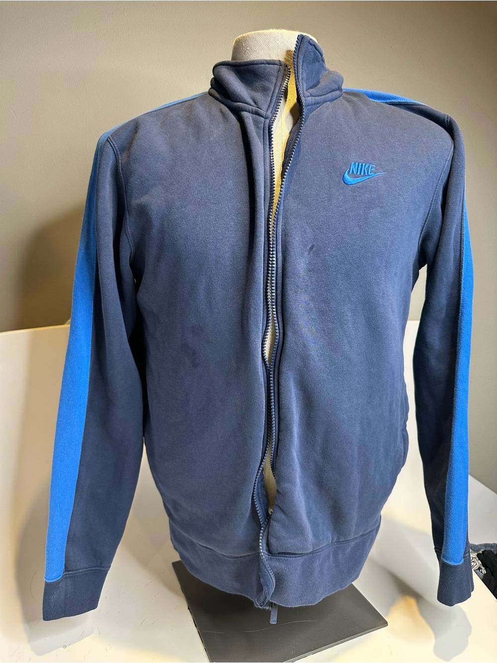 Nike Men's Navy and Bright Blue Zip-Up Track Jacket